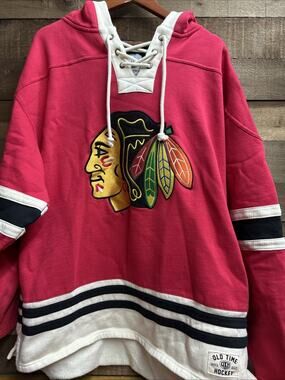 Old Time Hockey Chicago Blackhawks Red Lace Up Hoodie XXL 2XL NHL